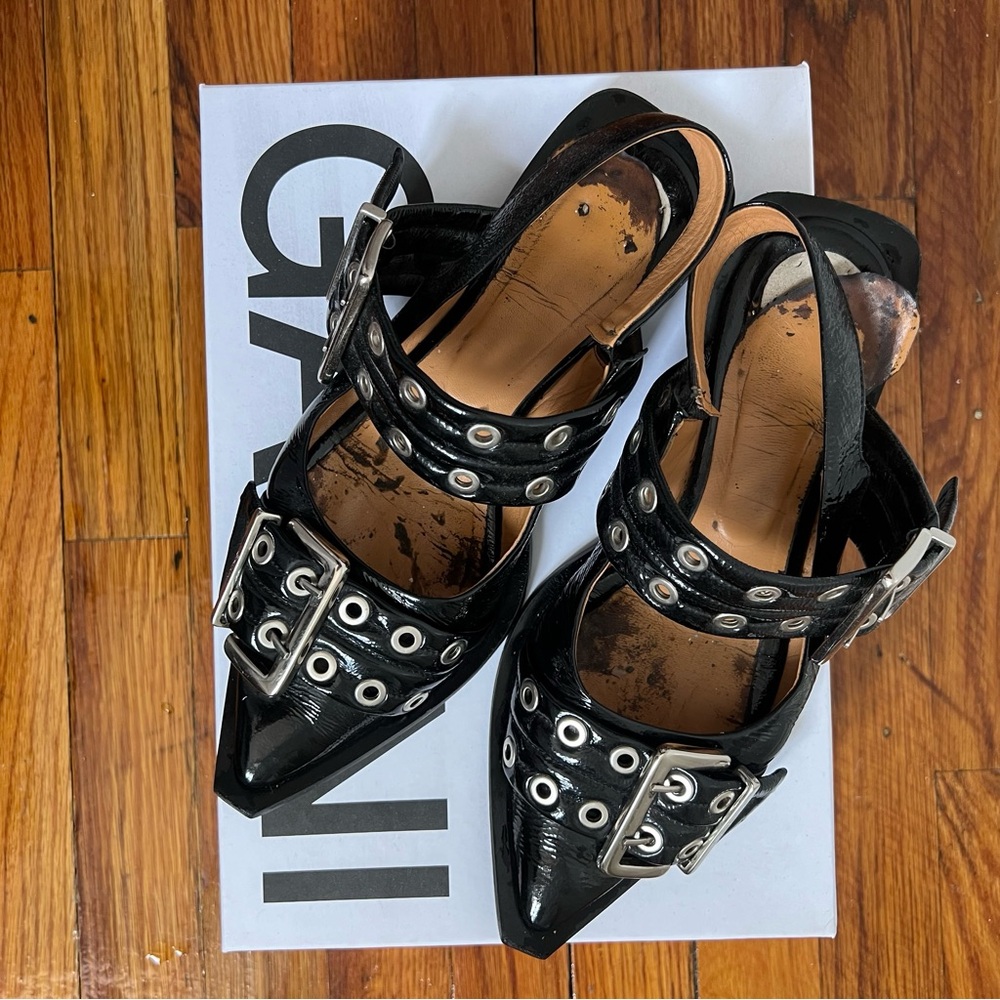 Ganni Black Leather Flat